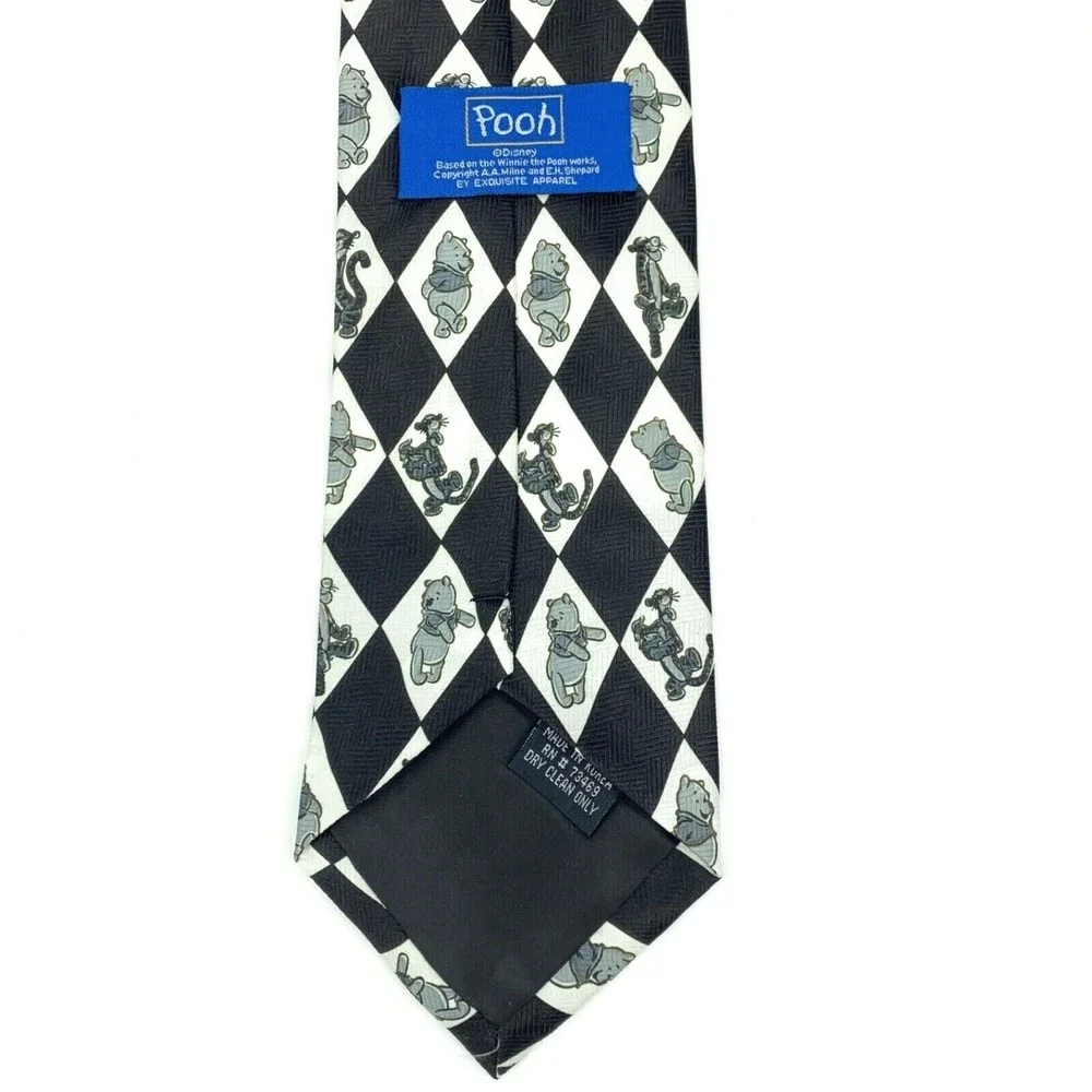 Winnie the Pooh DISNEY Off White & Black POOH & TIGER Polyester Necktie KOREA